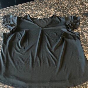 Adrianna Papell Black Ruffle Sleeve Blouse 1X